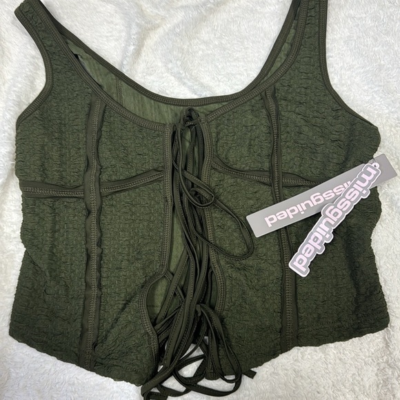 Missguided Green Fitted Smocked Tank summer top - Picture 3 of 5